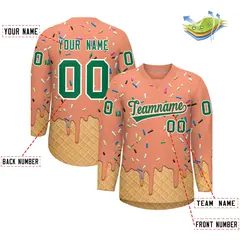 Light Orange Kelly Green Ice Cream Pattern V-Neck Hockey Jersey 2
