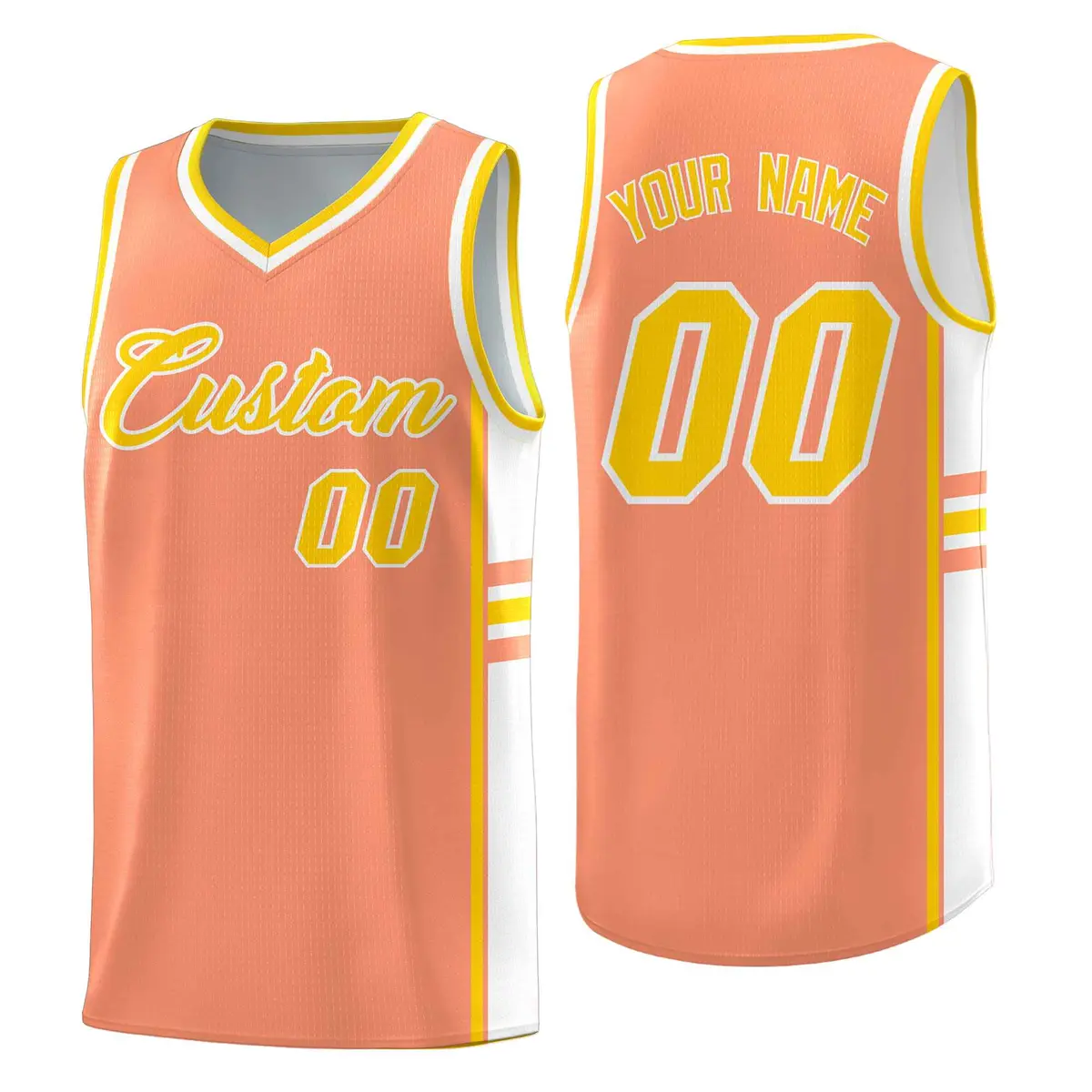 Light Orange White Color Block Varsity Basketball Jersey