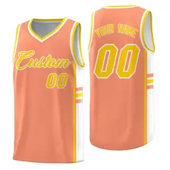 Light Orange White Color Block Varsity Basketball Jersey 1