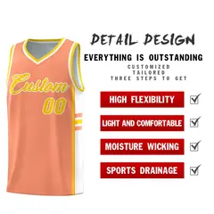 Light Orange White Color Block Varsity Basketball Jersey 2