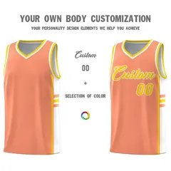Light Orange White Color Block Varsity Basketball Jersey 3
