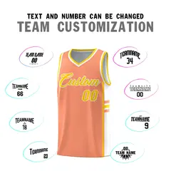 Light Orange White Color Block Varsity Basketball Jersey 4