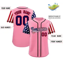 Light Pink American Flag Design Baseball Jersey 2