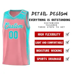 Light Pink Aqua Graffiti Pattern Basketball Jersey 4