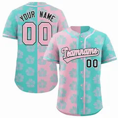 Light Pink Aqua Split Flower Graffiti Baseball Jersey 1