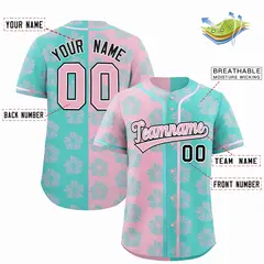 Light Pink Aqua Split Flower Graffiti Baseball Jersey 2