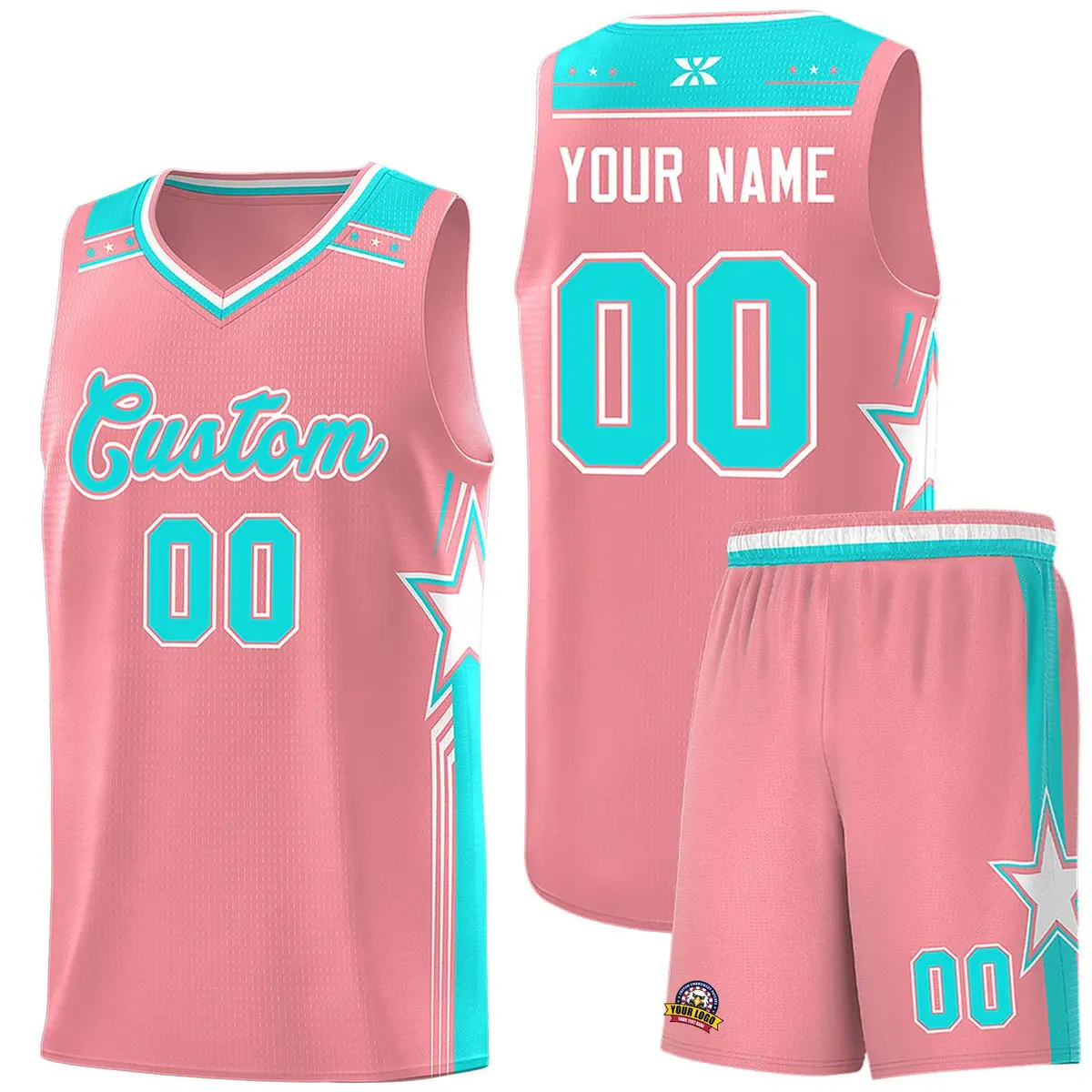 Light Pink Aqua Star Graffiti Pattern Basketball Jersey