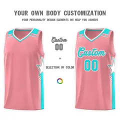 Light Pink Aqua Star Graffiti Pattern Basketball Jersey 3