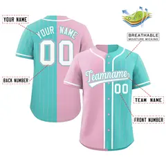 Light Pink Aqua Stripe-Solid Combo Baseball Jersey 2