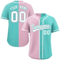 Light Pink Aqua Striped Two Tone Authentic Baseball Jersey 1