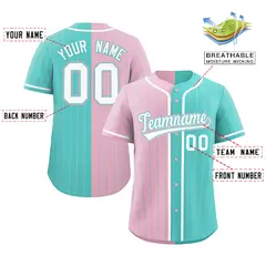Light Pink Aqua Striped Two Tone Authentic Baseball Jersey 2
