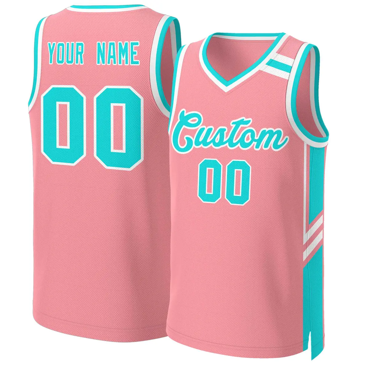 Light Pink Aqua White Classic Mesh Basketball Jersey