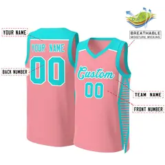 Light Pink Aqua-White Classic Mesh Basketball Jersey 2