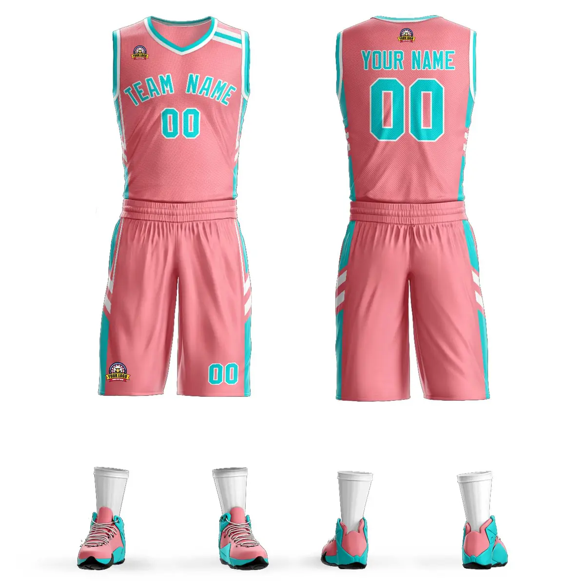 Light Pink Aqua White Classic Mesh Basketball Jersey