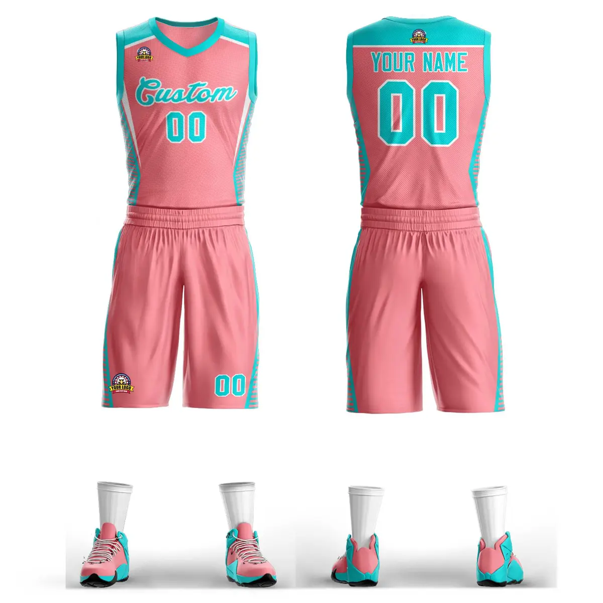 Light Pink Aqua-White Classic Mesh Basketball Jersey