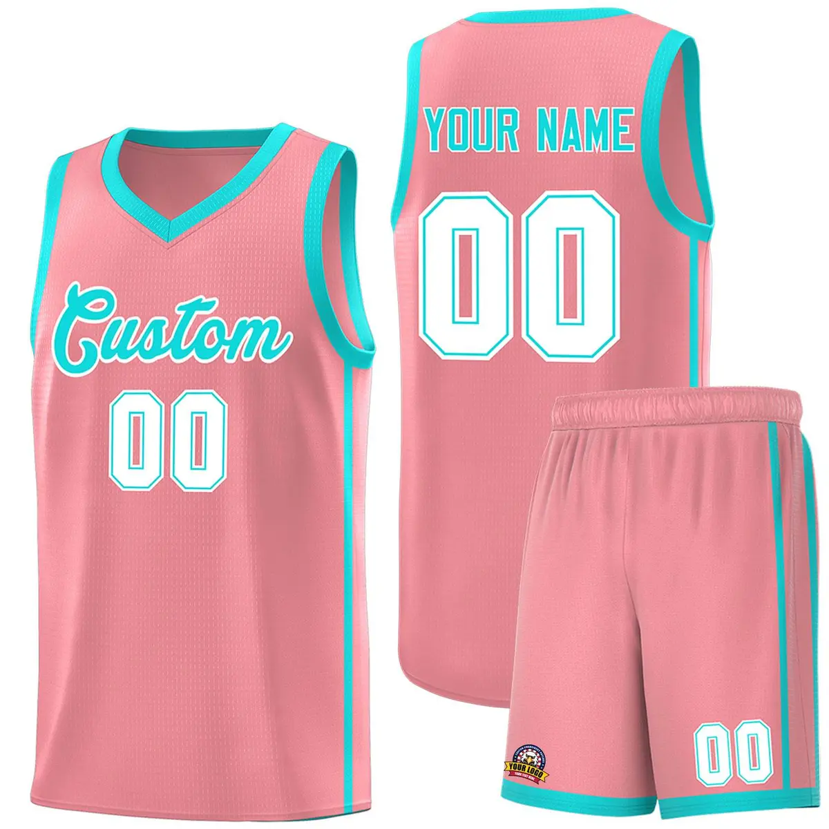 Light Pink Aqua-White Two Bar Side Sports Basketball Jersey