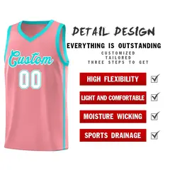 Light Pink Aqua-White Two Bar Side Sports Basketball Jersey 5