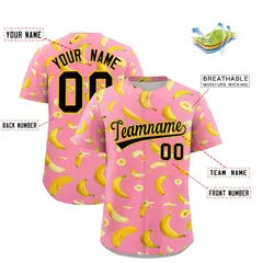 Light Pink Banana Graffiti Pattern Fashion Baseball Jersey 2