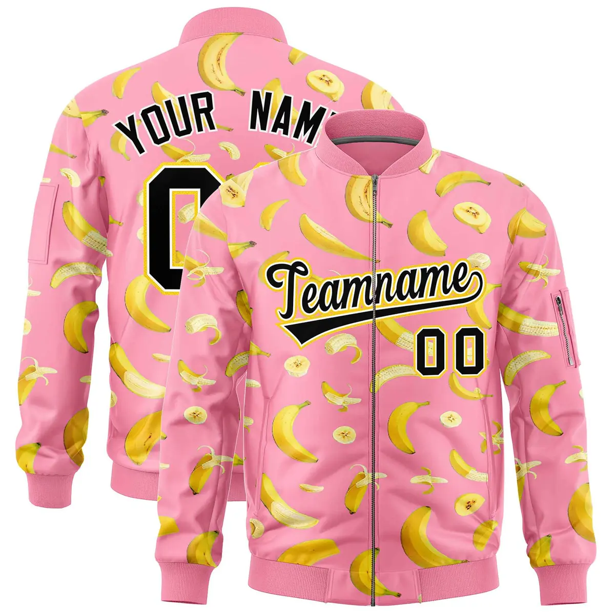Light Pink Banana Pattern Varsity Letterman Bomber Jacket