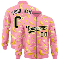 Light Pink Banana Pattern Varsity Letterman Bomber Jacket