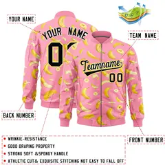 Light Pink Banana Pattern Varsity Letterman Bomber Jacket 2
