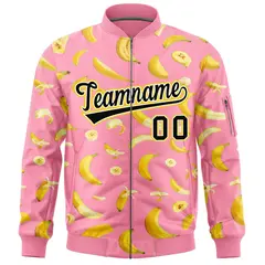 Light Pink Banana Pattern Varsity Letterman Bomber Jacket 3