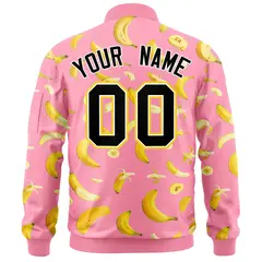Light Pink Banana Pattern Varsity Letterman Bomber Jacket 4