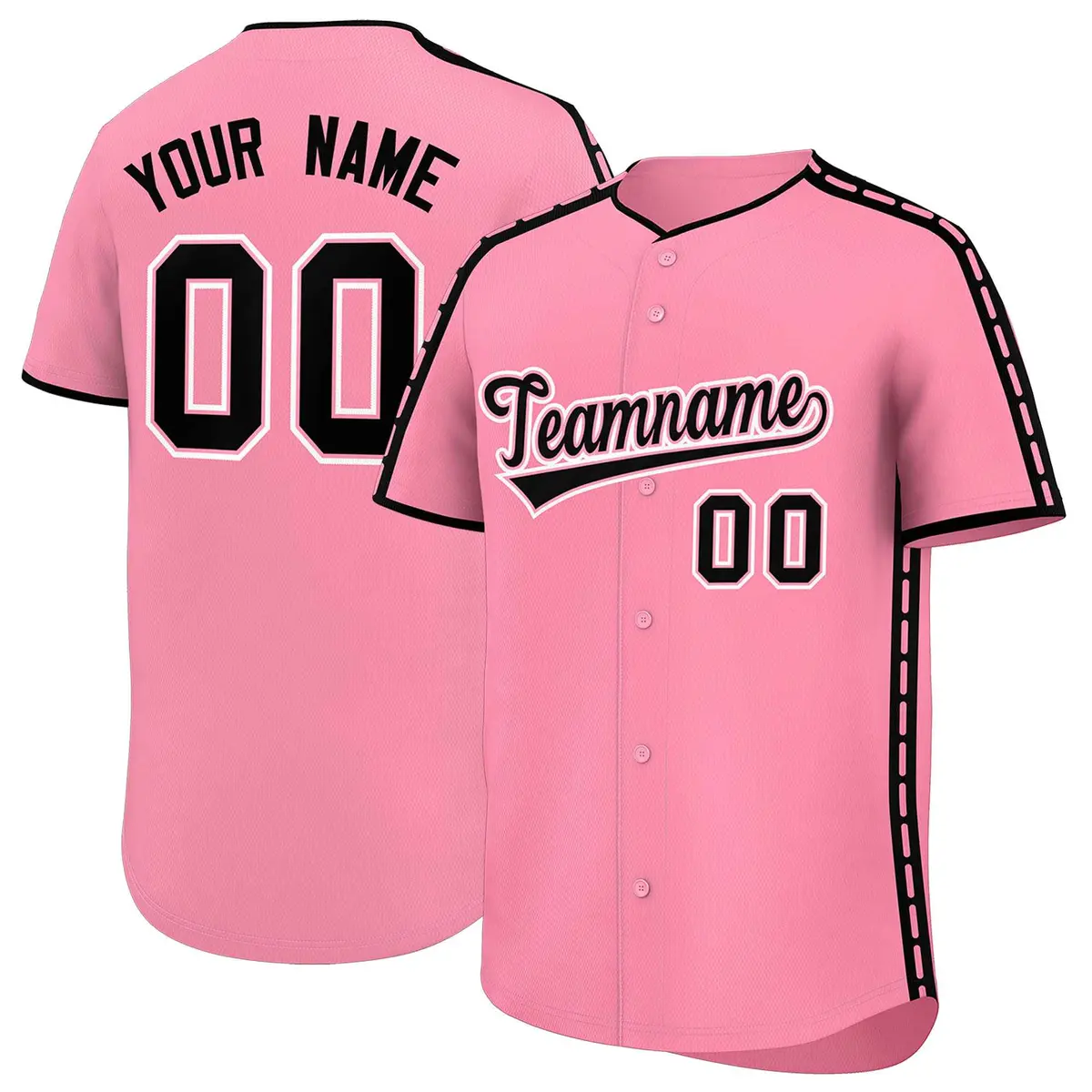 Light Pink Black Color Block Dotted Side Baseball Jersey