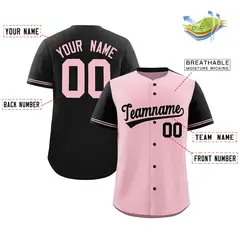 Light Pink Black Color Block Raglan Sleeves Baseball Jersey 2