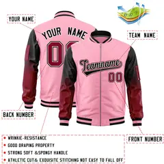 Light Pink Black-Crimson Gradient Raglan Varsity Full-Zip Letterman Bomber Jacket 2