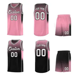 Light Pink Black Dot Pattern Side Gradient Reversible Basketball Jersey Kits 2