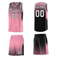 Light Pink Black Dot Pattern Side Gradient Reversible Basketball Jersey Kits 5
