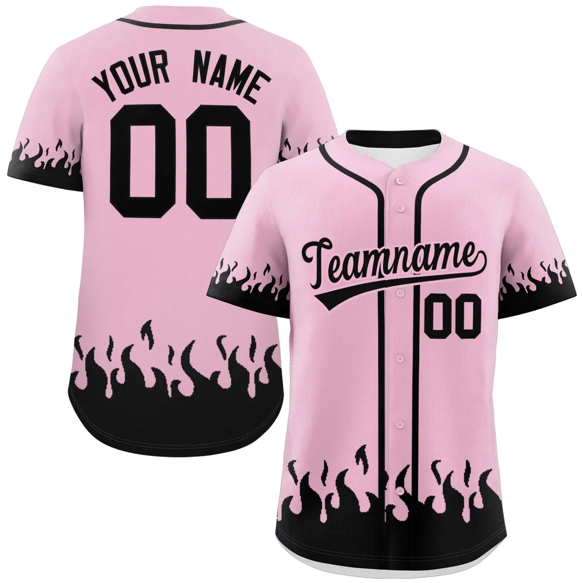 Light Pink Black Flame Graffiti Authentic Baseball Jersey