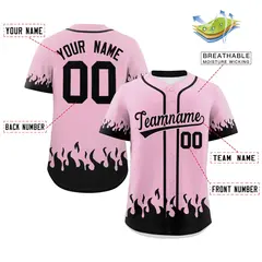Light Pink Black Flame Graffiti Authentic Baseball Jersey 2