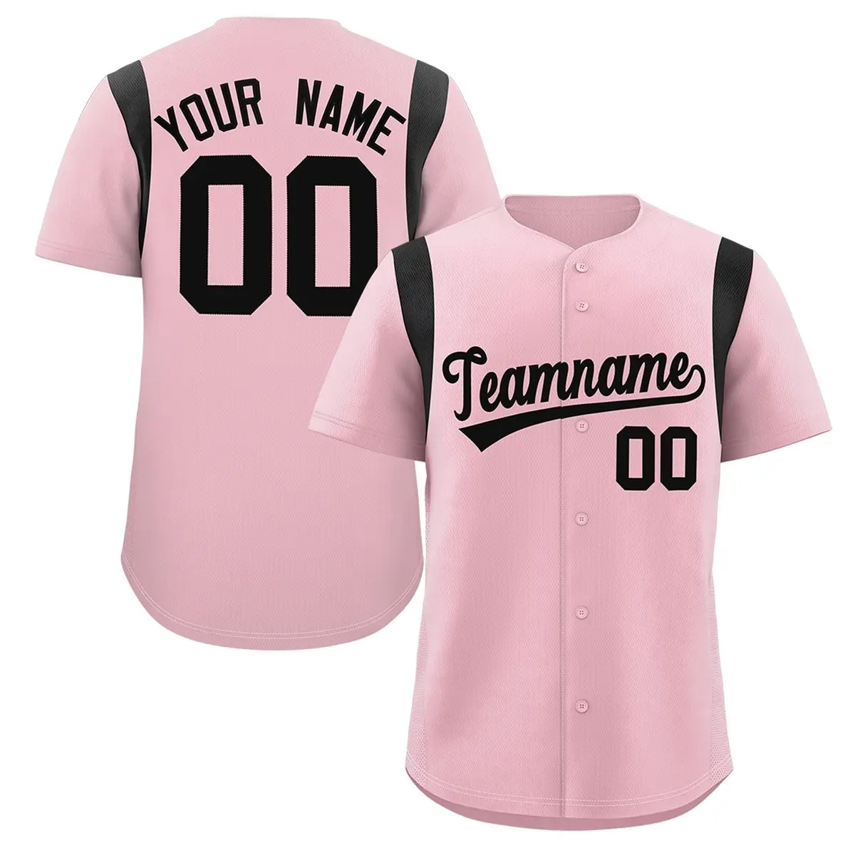 Light Pink Black Full Button Classic Baseball Jersey
