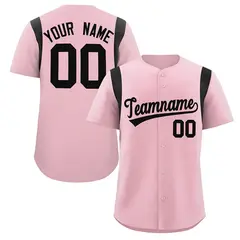 Light Pink Black Full Button Classic Baseball Jersey 1