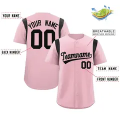 Light Pink Black Full Button Classic Baseball Jersey 2
