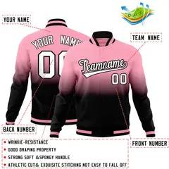Light Pink Black Full-Snap Gradient Varsity Letterman Jacket 2