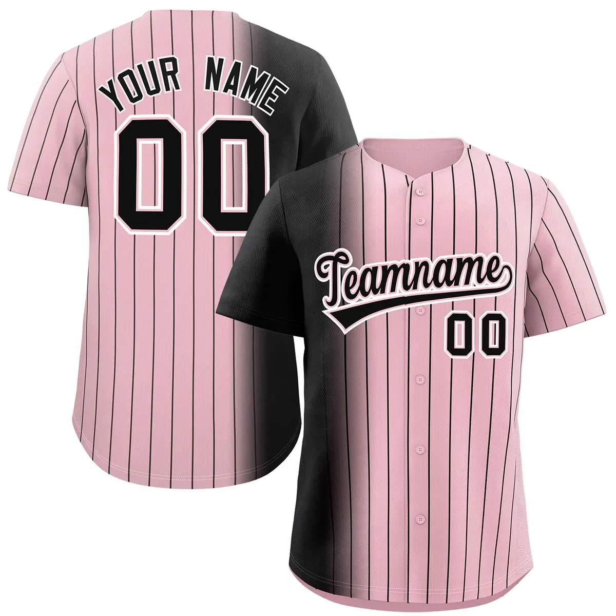 Light Pink Black Gradient Pinstripe Baseball Jersey