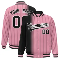 Light Pink Black Gradient Pinstripe Varsity Full-Snap Letterman Baseball Jacket