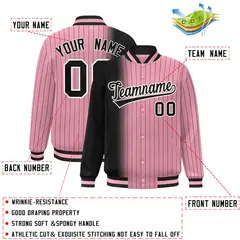 Light Pink Black Gradient Pinstripe Varsity Full-Snap Letterman Baseball Jacket 2