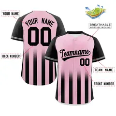 Light Pink Black Gradient Thick Stripe Raglan Baseball Jersey 2