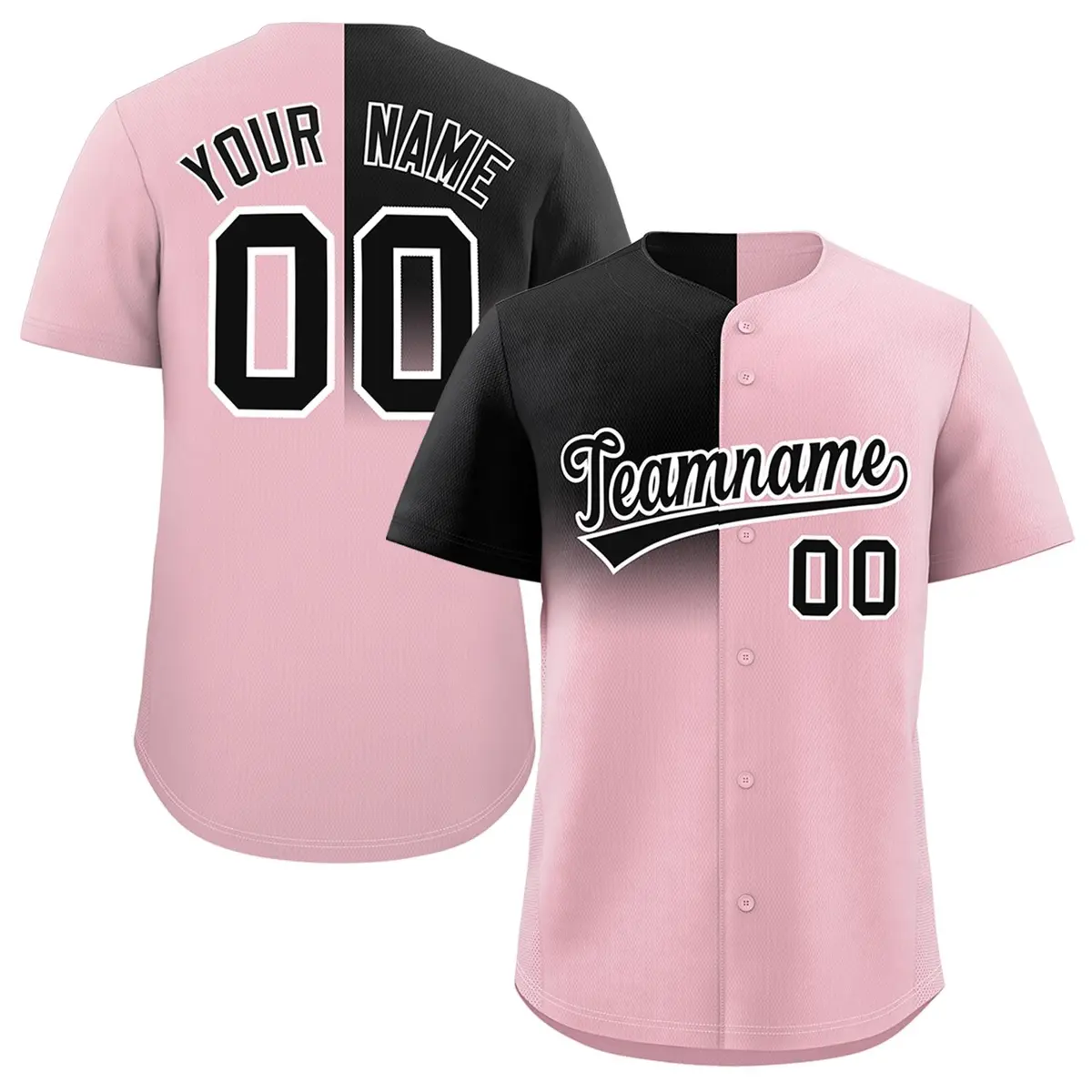 Light Pink Black Half Gradient Authentic Baseball Jersey