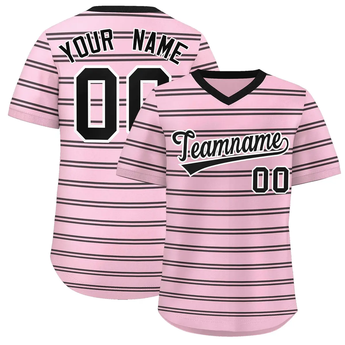 Light Pink Black Horizontal Stripe Pullover Baseball Jersey