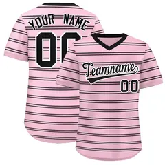 Light Pink Black Horizontal Stripe Pullover Baseball Jersey 1