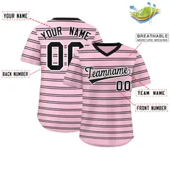 Light Pink Black Horizontal Stripe Pullover Baseball Jersey 2