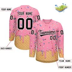 Light Pink Black Ice Cream Pattern V-Neck Hockey Jersey 2
