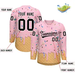 Light Pink Black Ice Cream Pattern V-Neck Hockey Jersey 2
