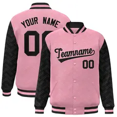Light Pink Black L Pattern Varsity Raglan Letterman Baseball Jacket
