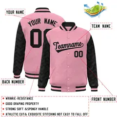 Light Pink Black L Pattern Varsity Raglan Letterman Baseball Jacket 2